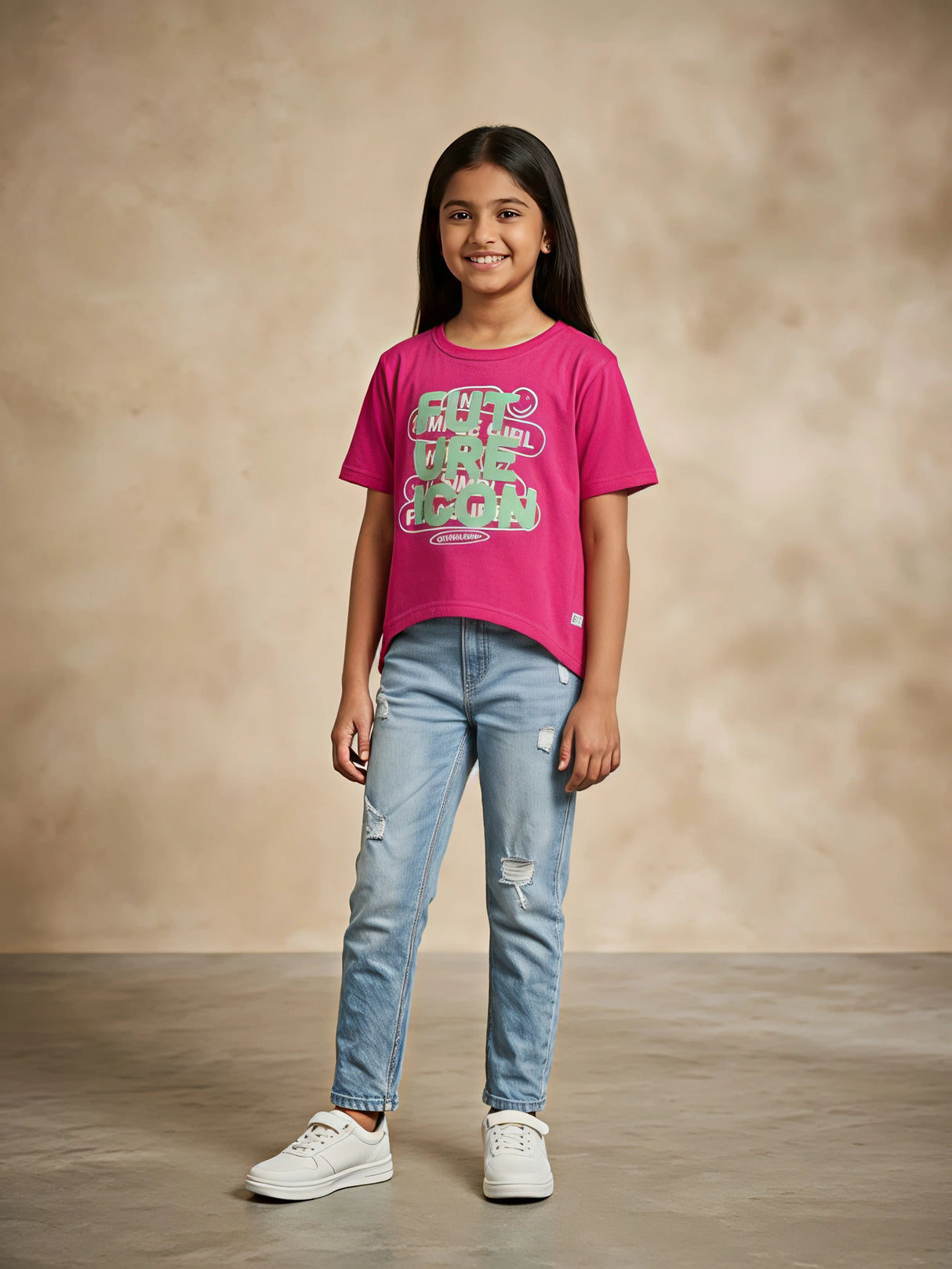 Girls Pink "Future Icon" Graphic Cotton Tee