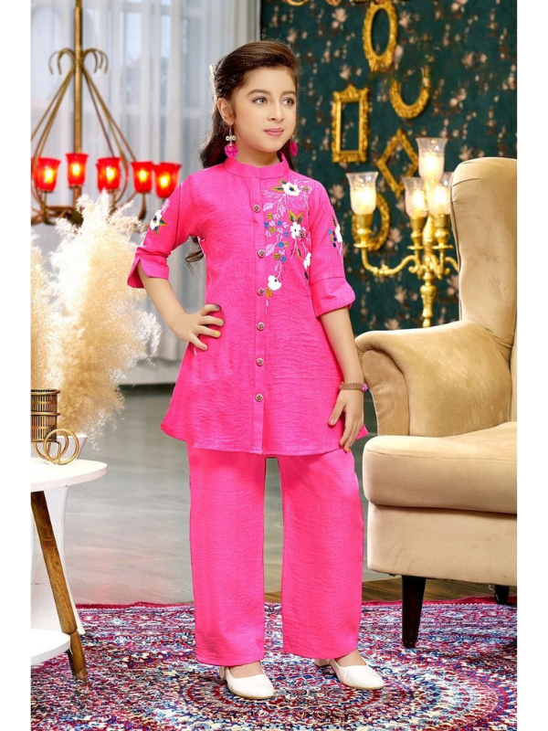 Girls Traditional 3/4th Sleeves Plazo Set - Pink