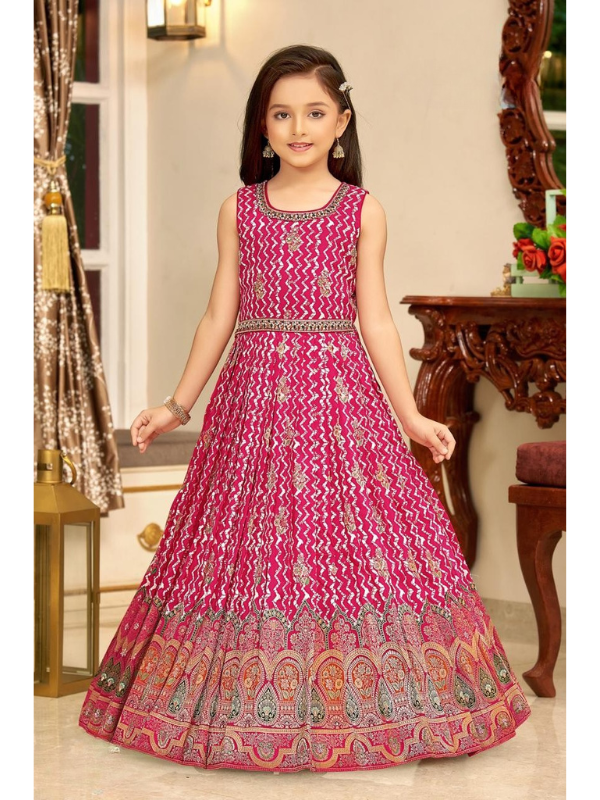 Girls Traditional Sleeves Less Full Length Gown - Rani