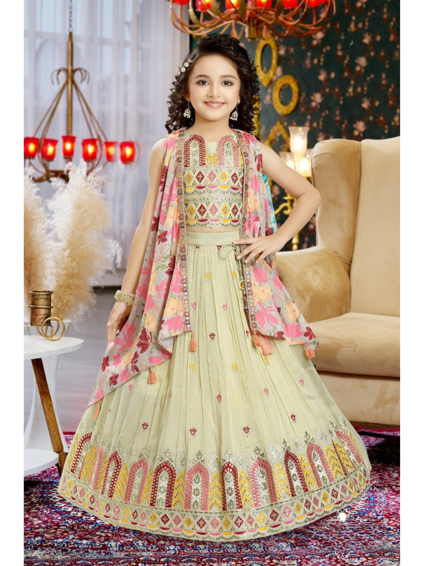 Girls Traditional Sleeves Less Long Choli - Fawn