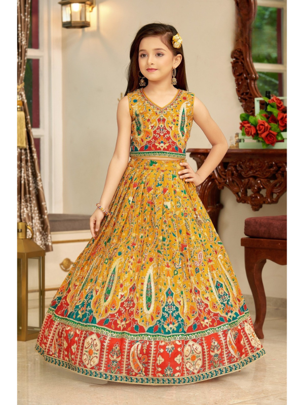 Girls Traditional Sleeves Less Long Choli - Yellow