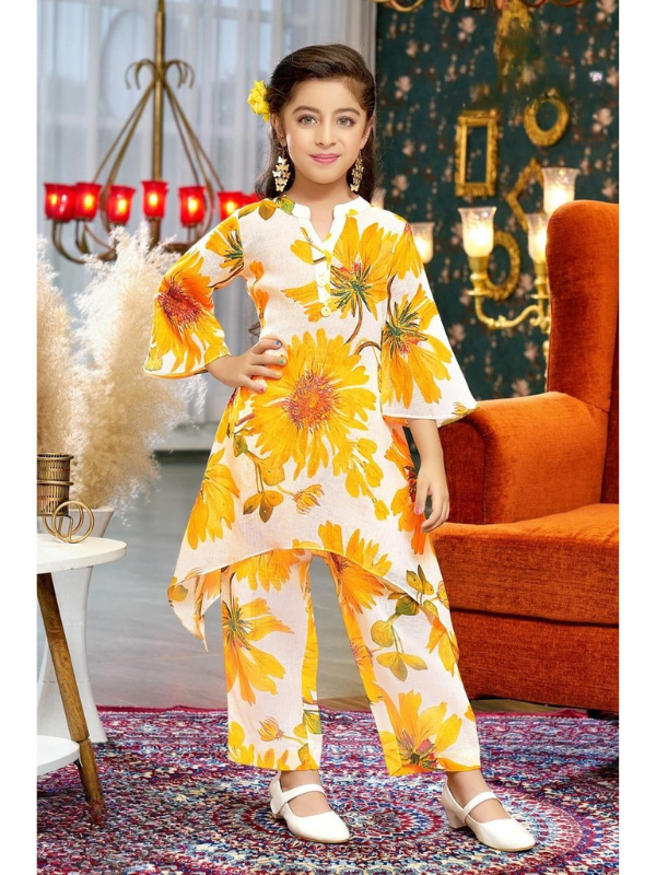 Girls Traditional 3/4th Sleeves Plazo Set - Yellow