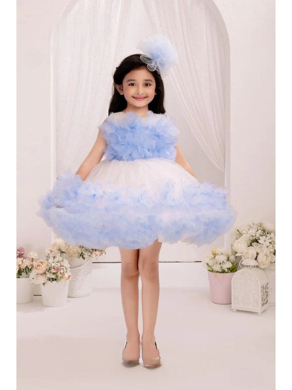 Girls Party Heavy Western Gown With Work - Blue