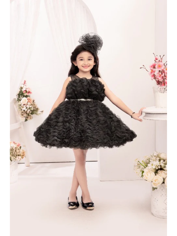 Girls Party Heavy Western Gown With Work- Black
