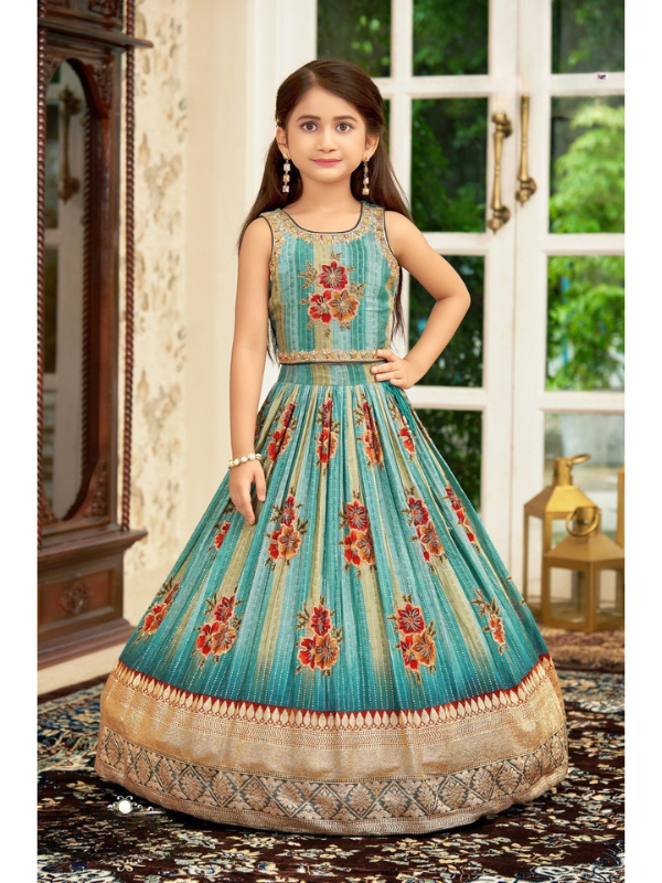 Girls Traditional Sleeves Less Long Choli - Green