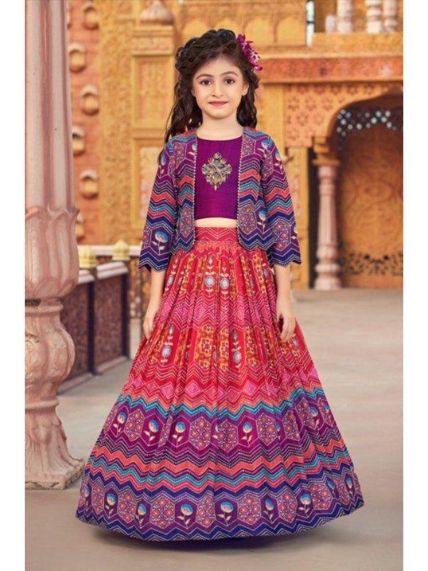 Girls Traditional 3/4th Sleeves Long Choli - Purple
