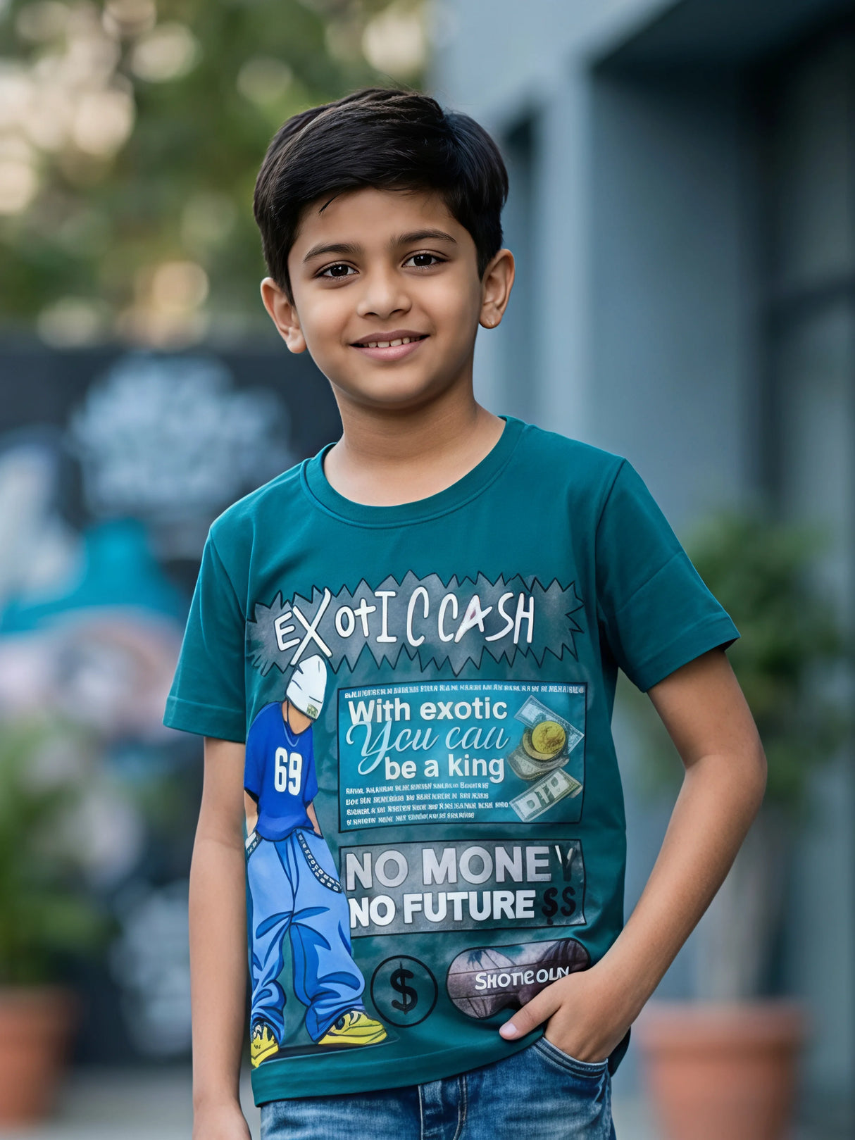 Boys Urban Green Exotic Cash Graphic T-Shirt