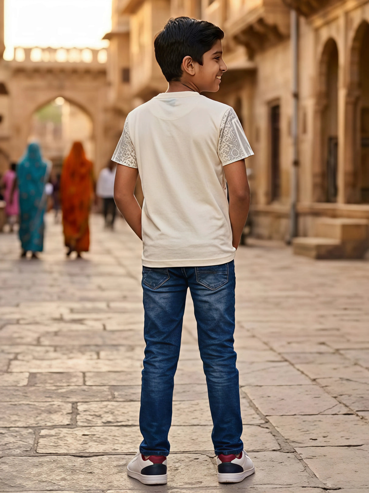 Boys Cream Graphic Print Designer T-Shirt