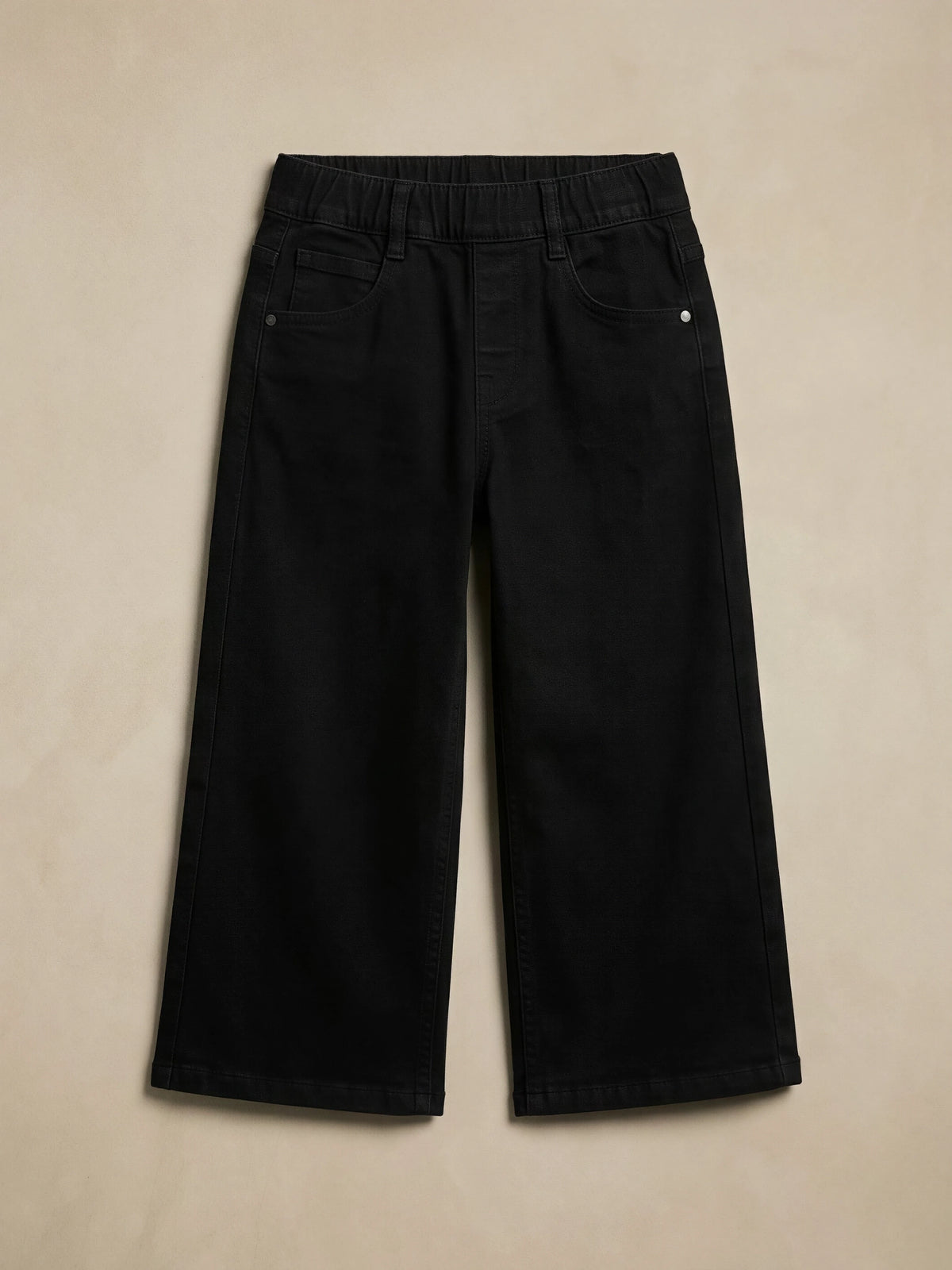 Girls Black Wide Leg Elastic Waist Casual Pants.