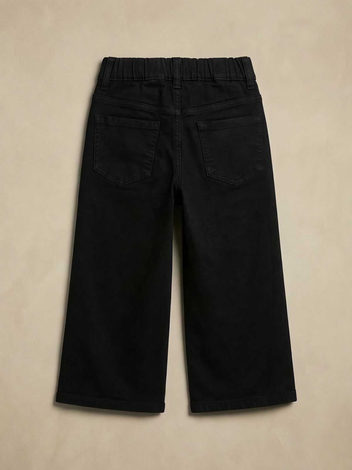 Girls Black Wide Leg Elastic Waist Casual Pants.