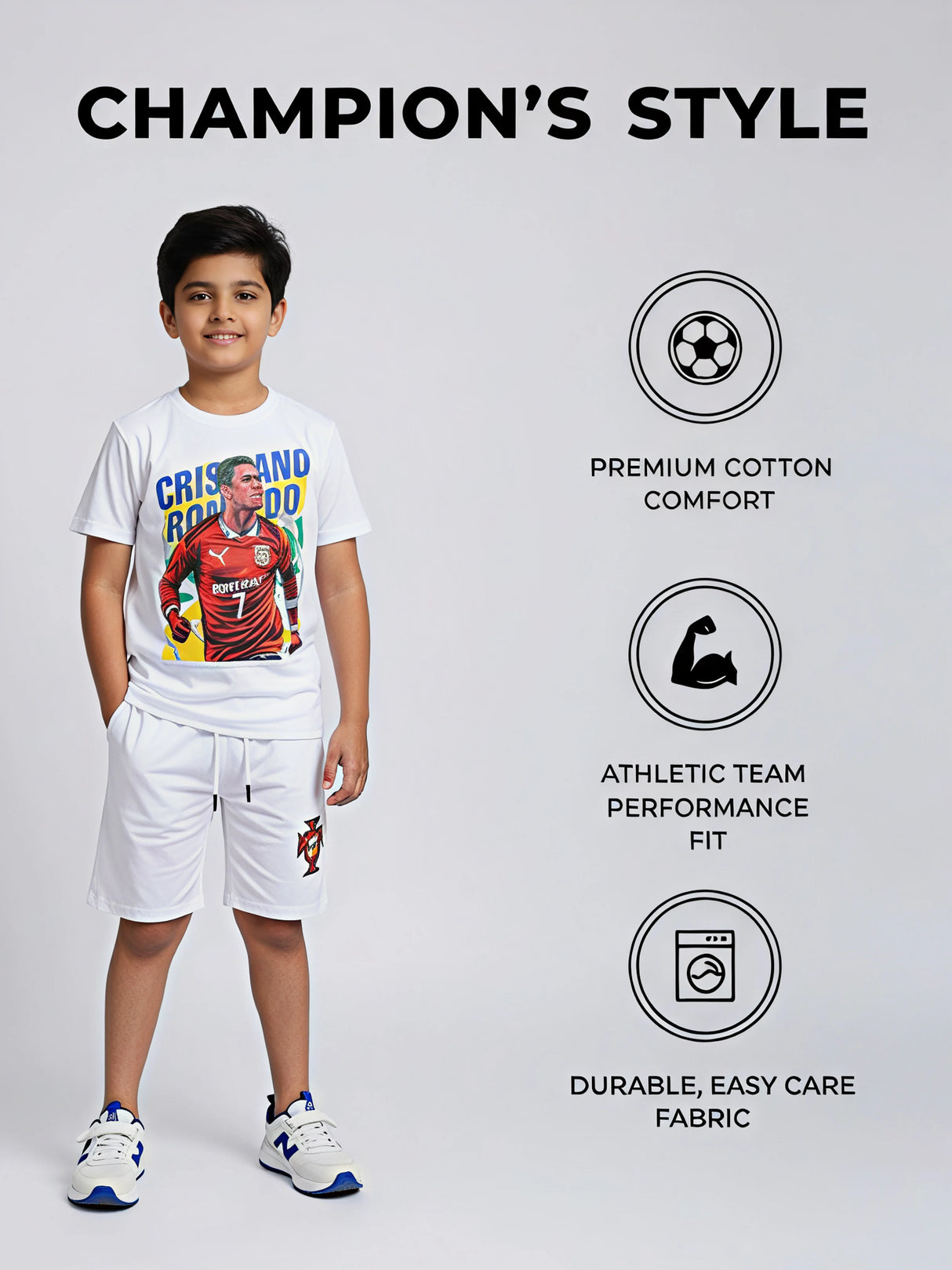 Boys White Cristiano Ronaldo Graphic Co-ord Set.