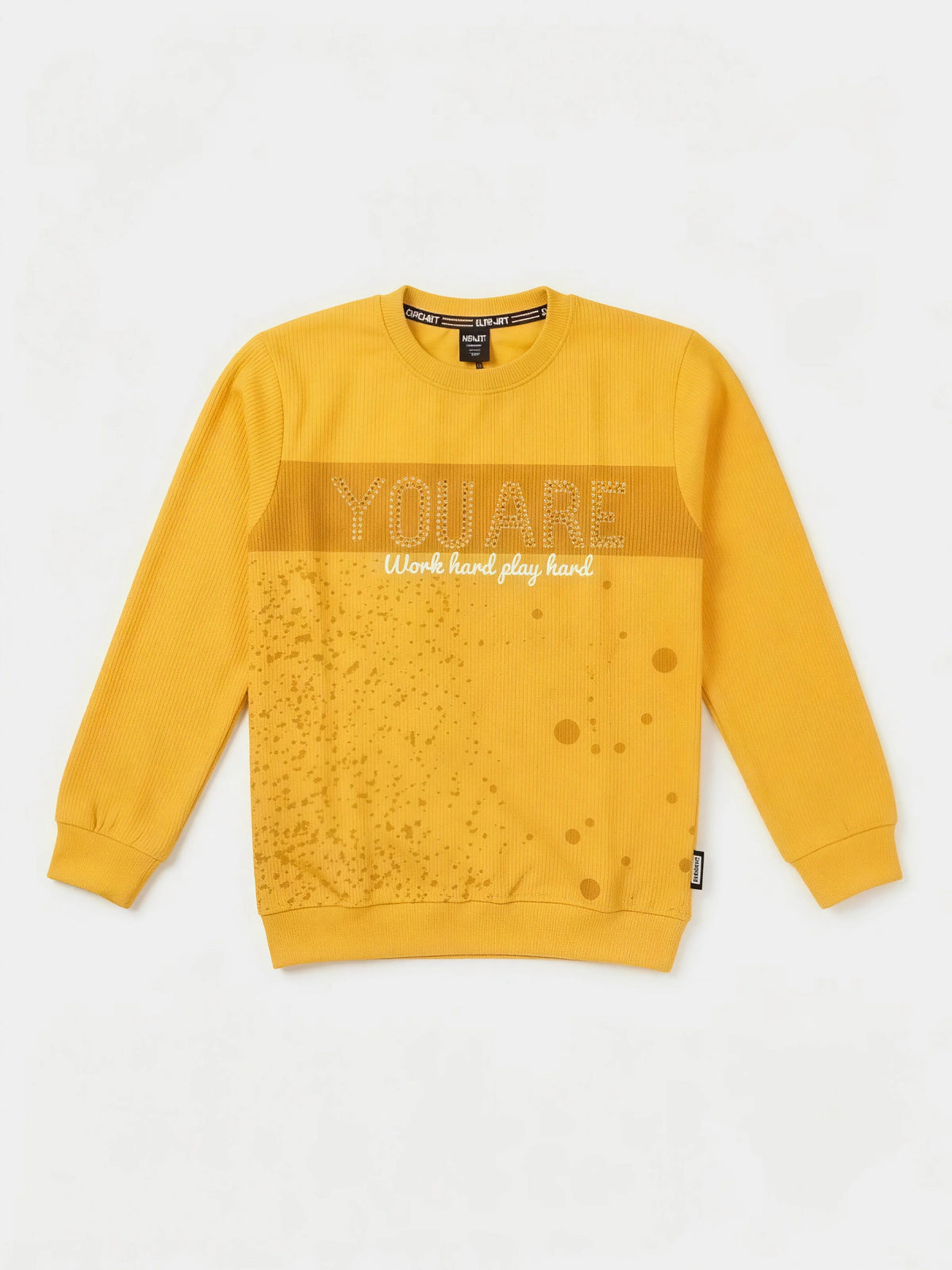 Yellow Cotton Ribbed Graphic T-Shirt