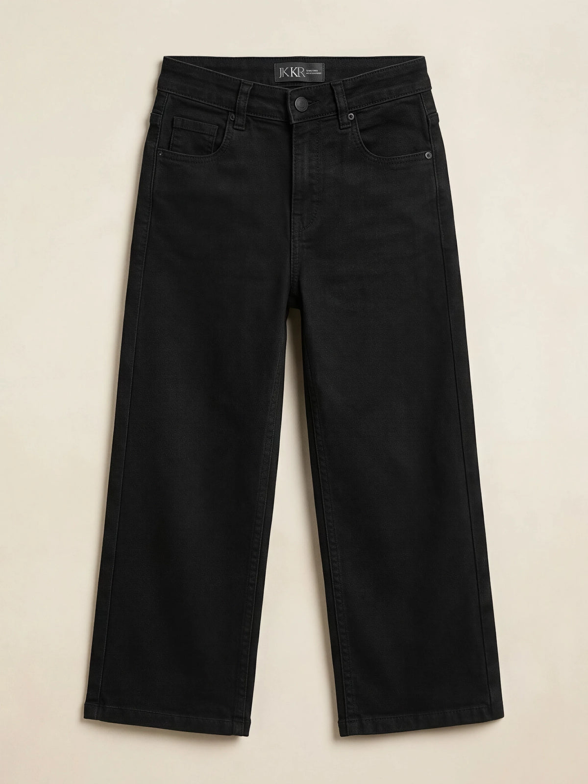 Girls Black High-Waist Wide Leg Casual Pants.