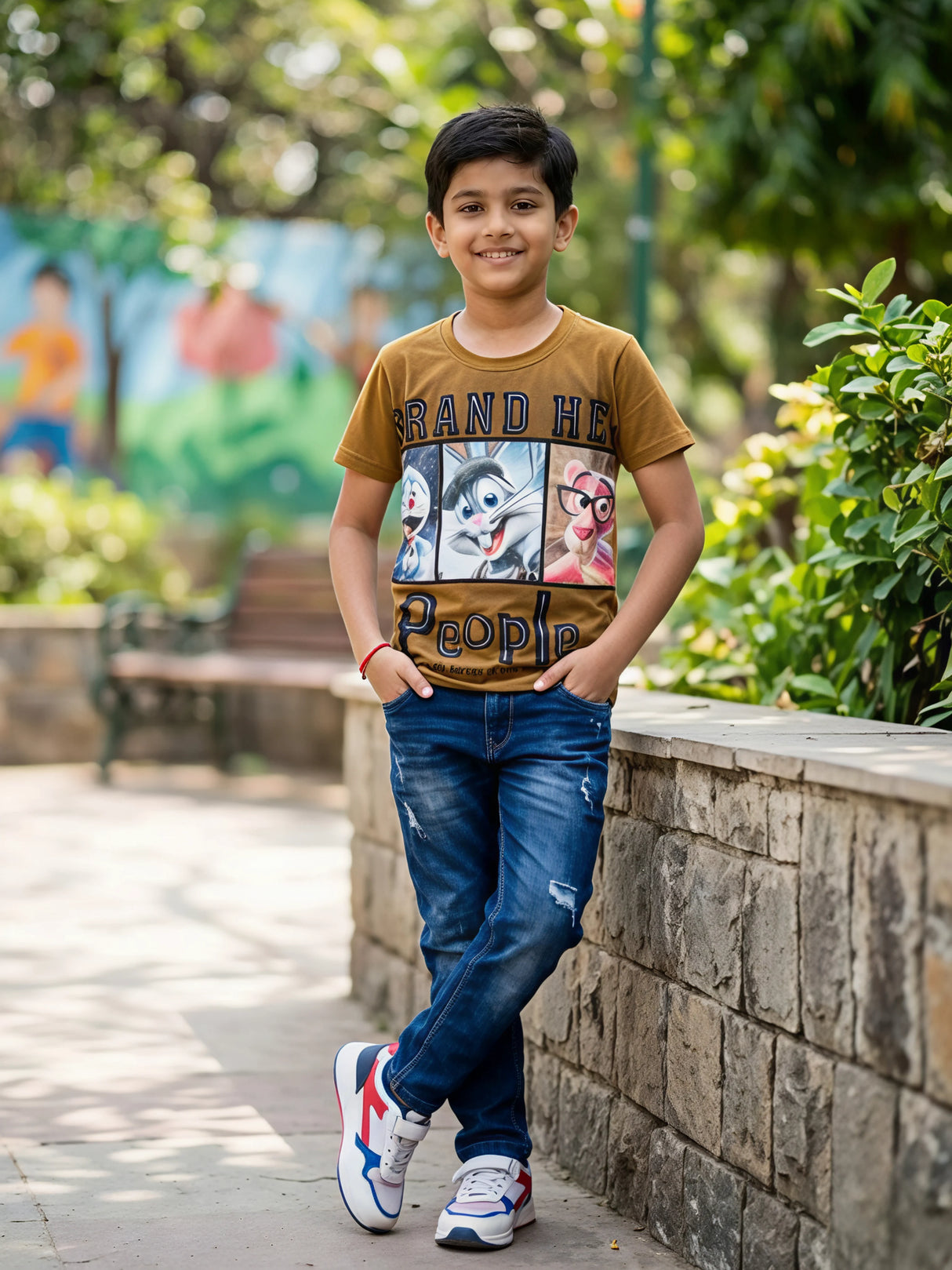 Boys Green Cartoon Graphic Print Cotton T-Shirt