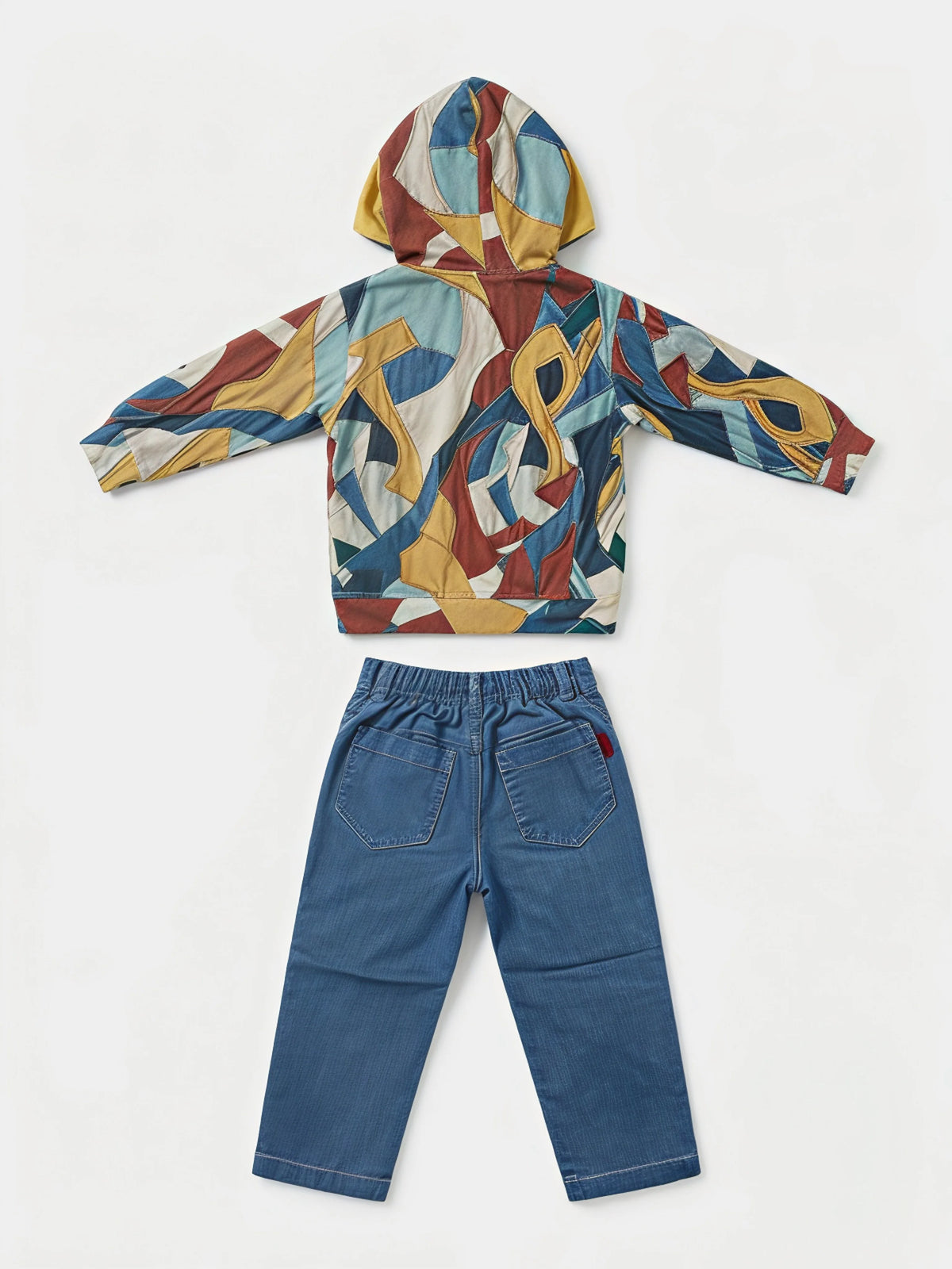 Boys Yellow Hooded Jacket T-Shirt and Jeans Set