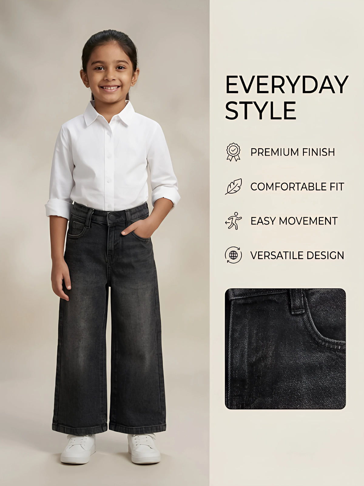 Girls Grey Wide Leg Casual Pants