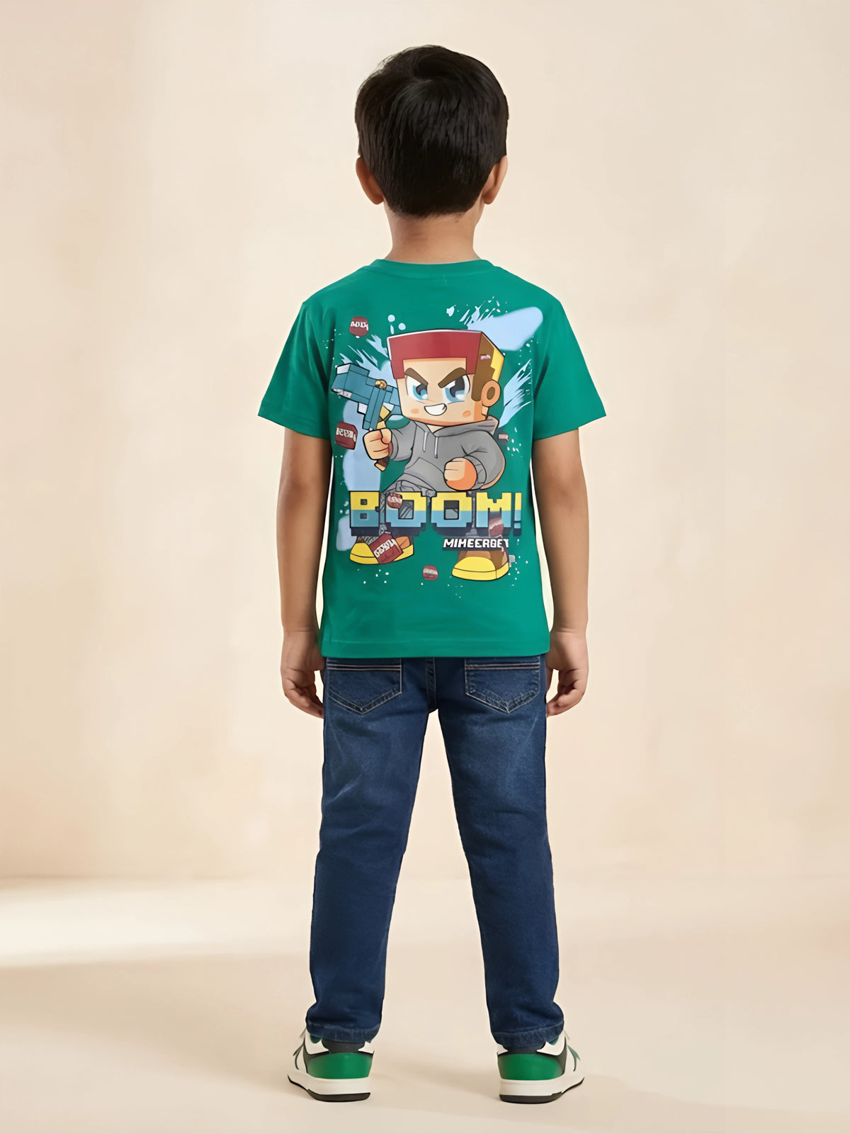 Green Graphic Printed Cotton T-Shirt Kids Casual Wear