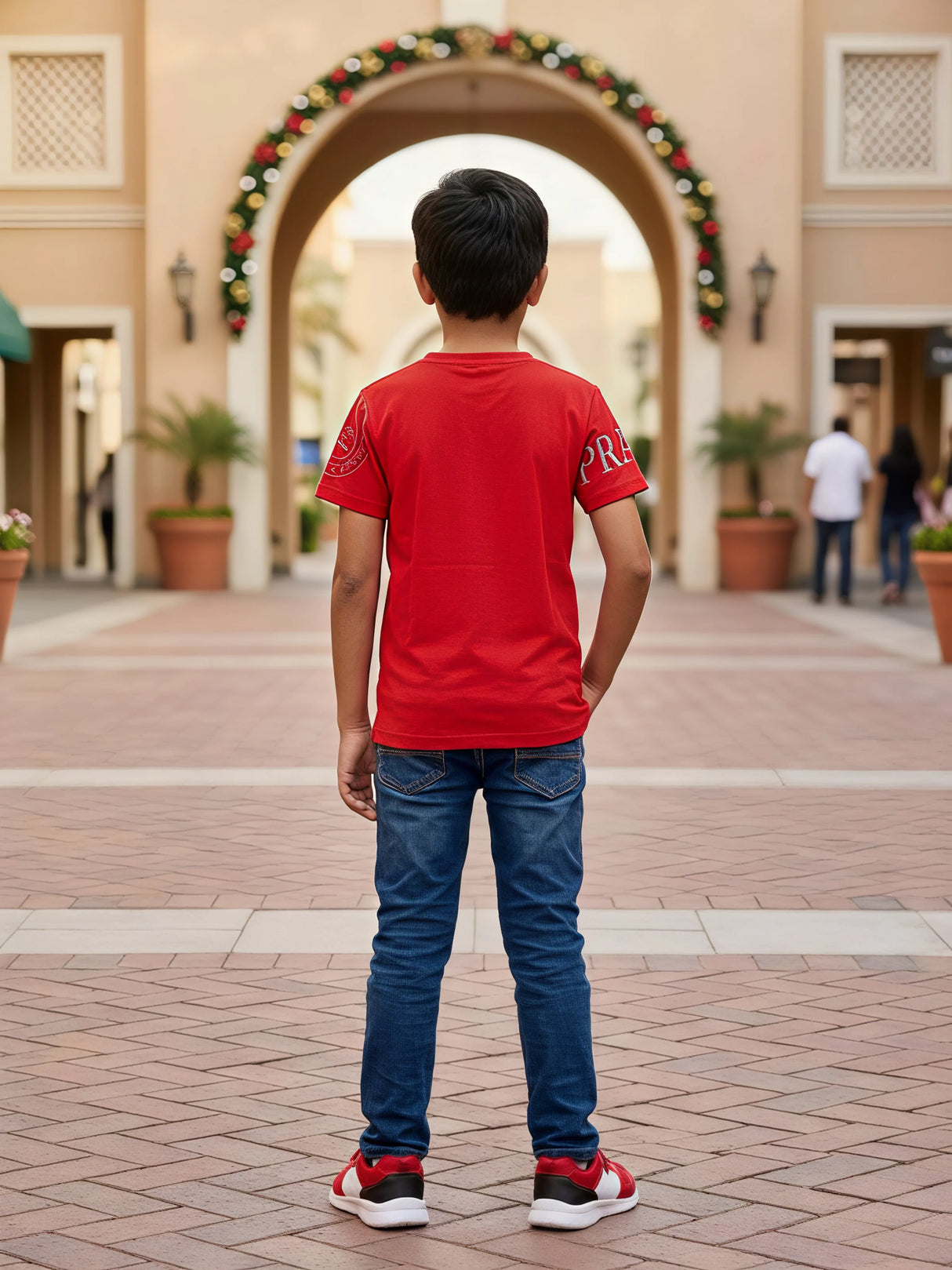 Boys Vibrant Red Graphic Print Cotton T-Shirt