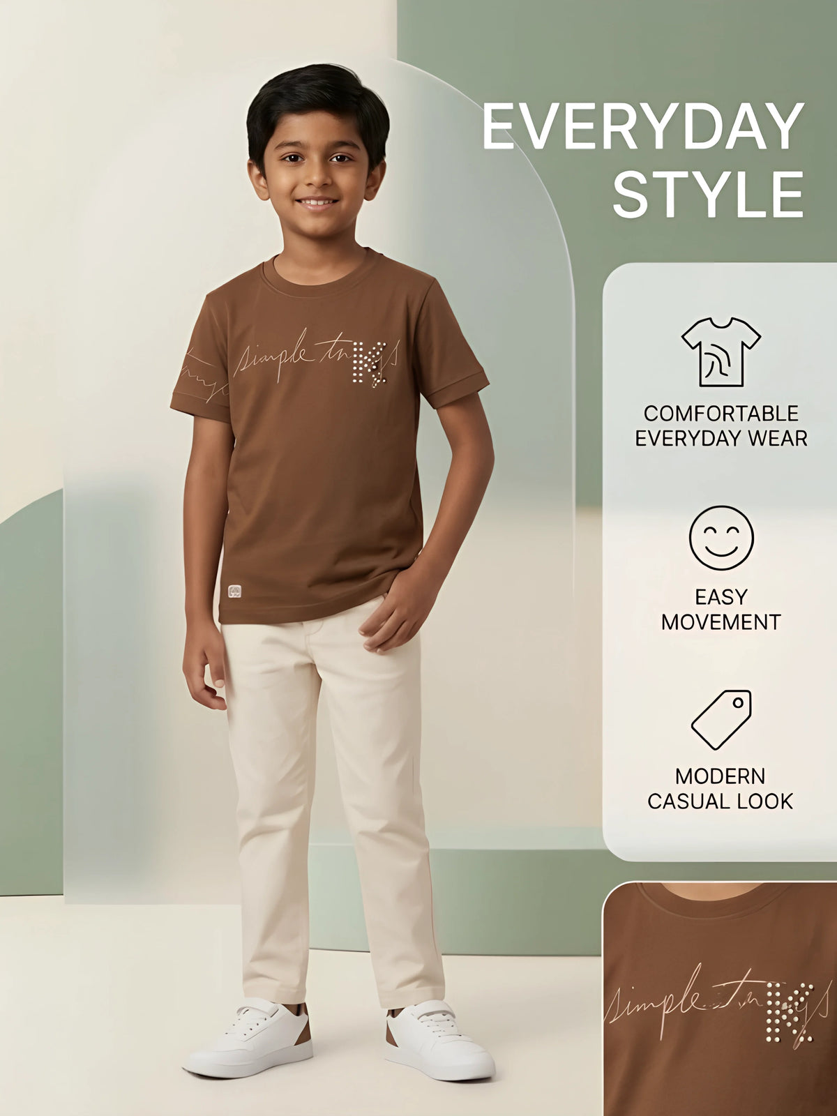 Boys Brown Graphic Printed Crew Neck T-Shirt