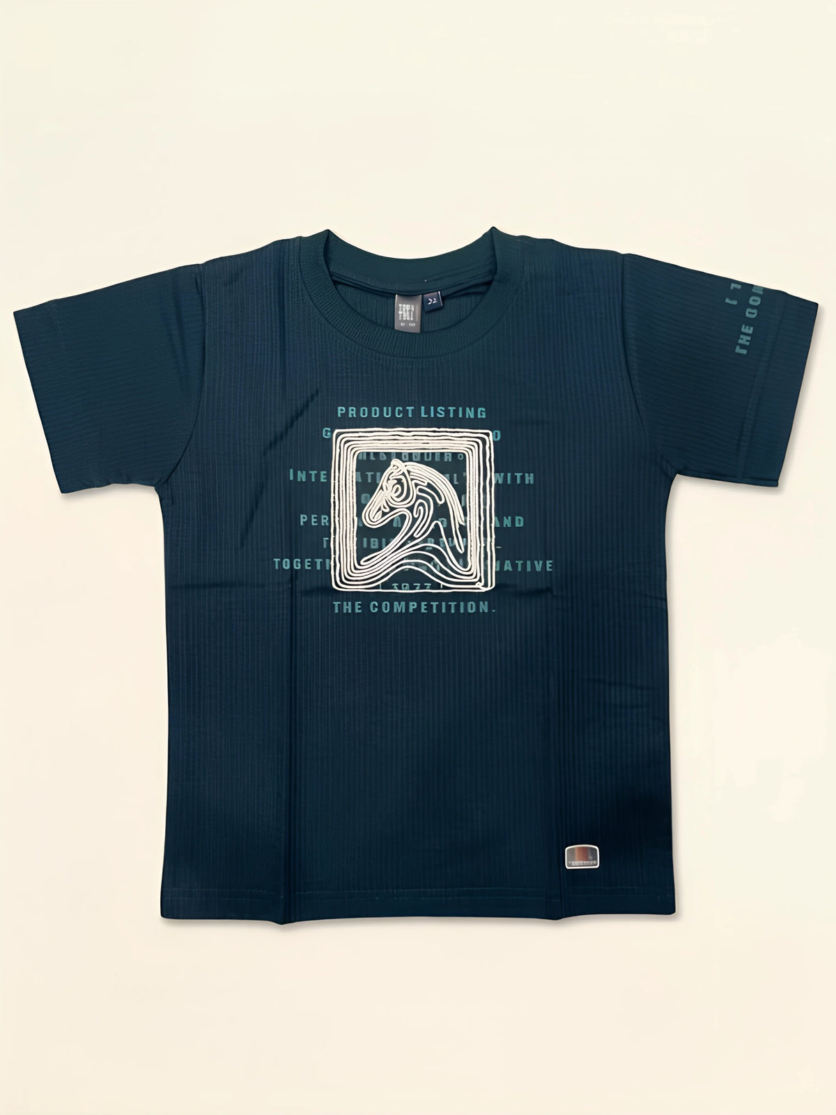 Boys Dark Green Printed Casual T-Shirt.