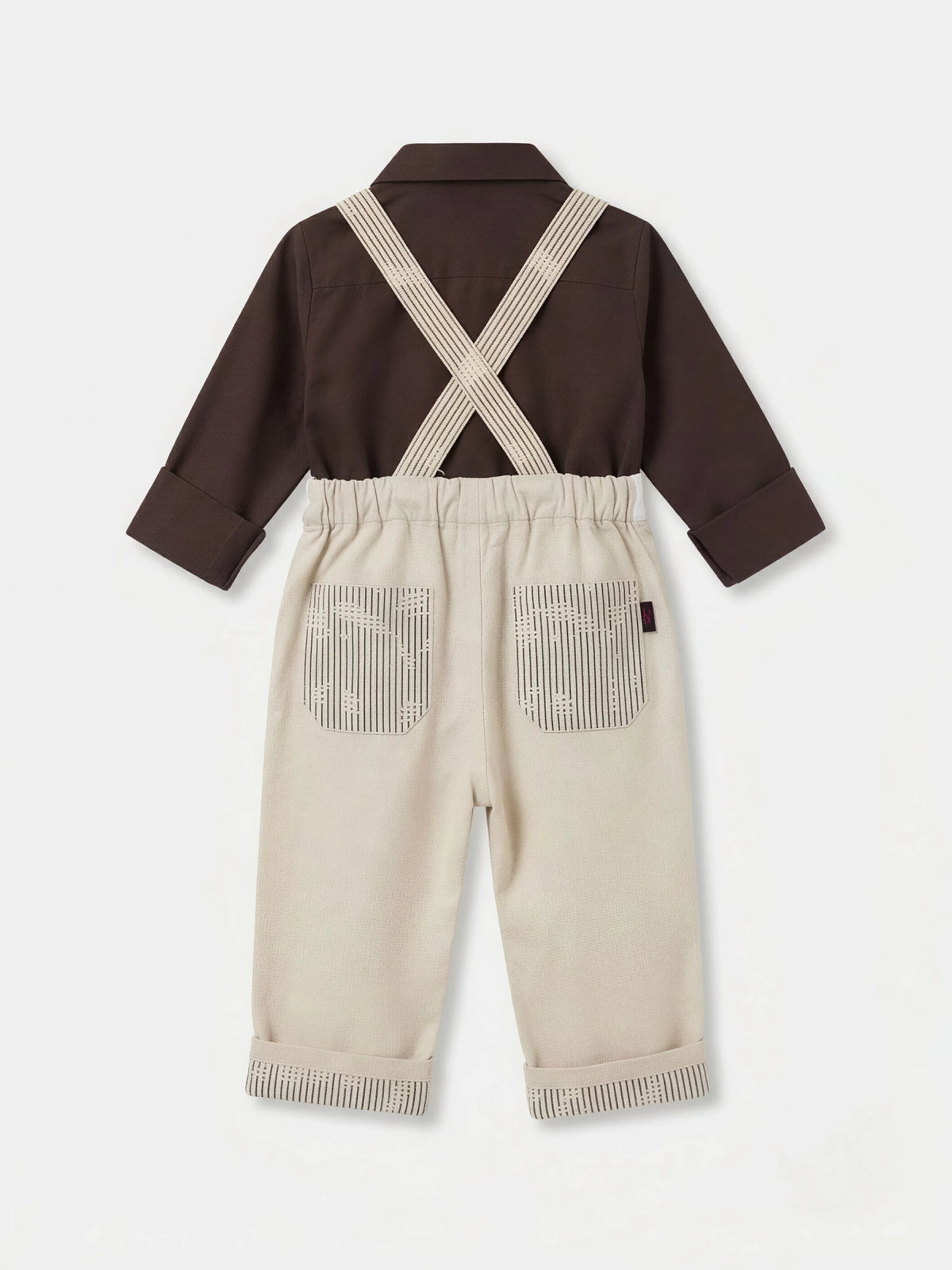 Boys Cream Teddy Bear Dungaree Set