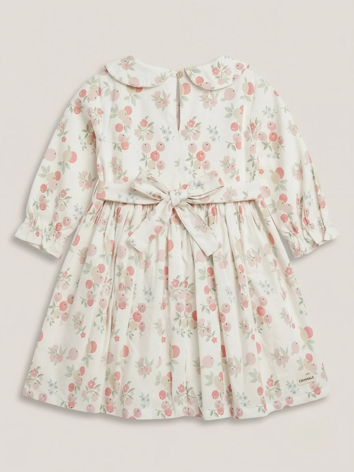 Girls Cream Floral Printed Frock with Peter Pan Collar & Elasticated Puff Sleeves