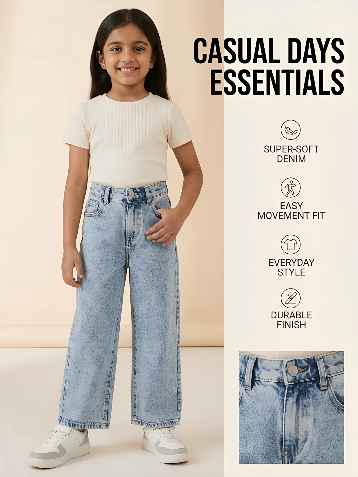 Girls Light Blue Wide Leg Casual Pants.