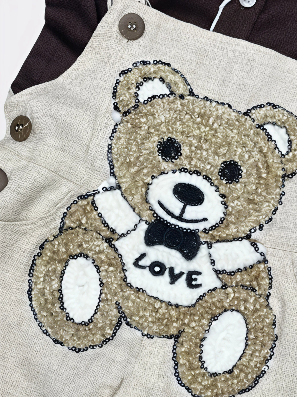 Boys Cream Teddy Bear Dungaree Set