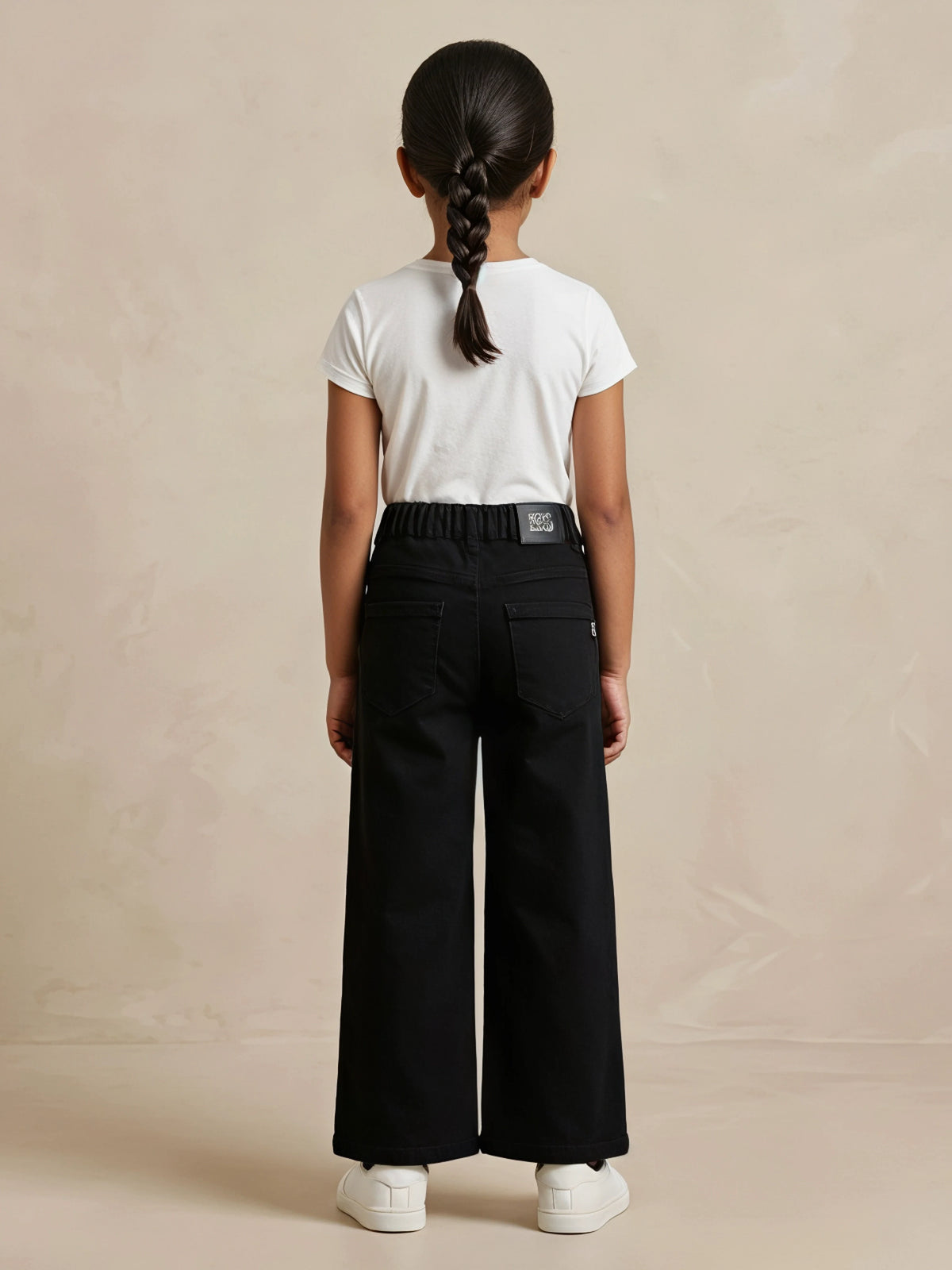 Girls Black Patchwork Wide Leg Casual Pants
