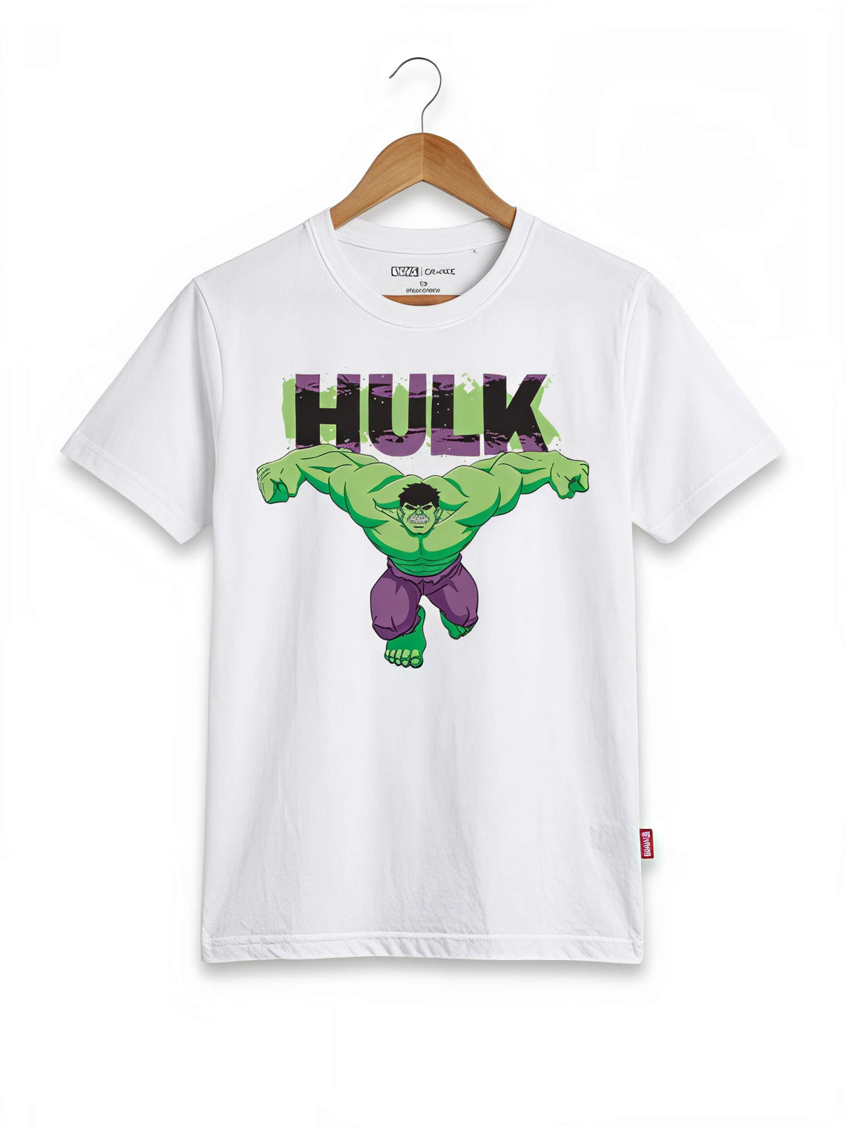 Boys' Hulk Graphic Print White Cotton T-Shirt