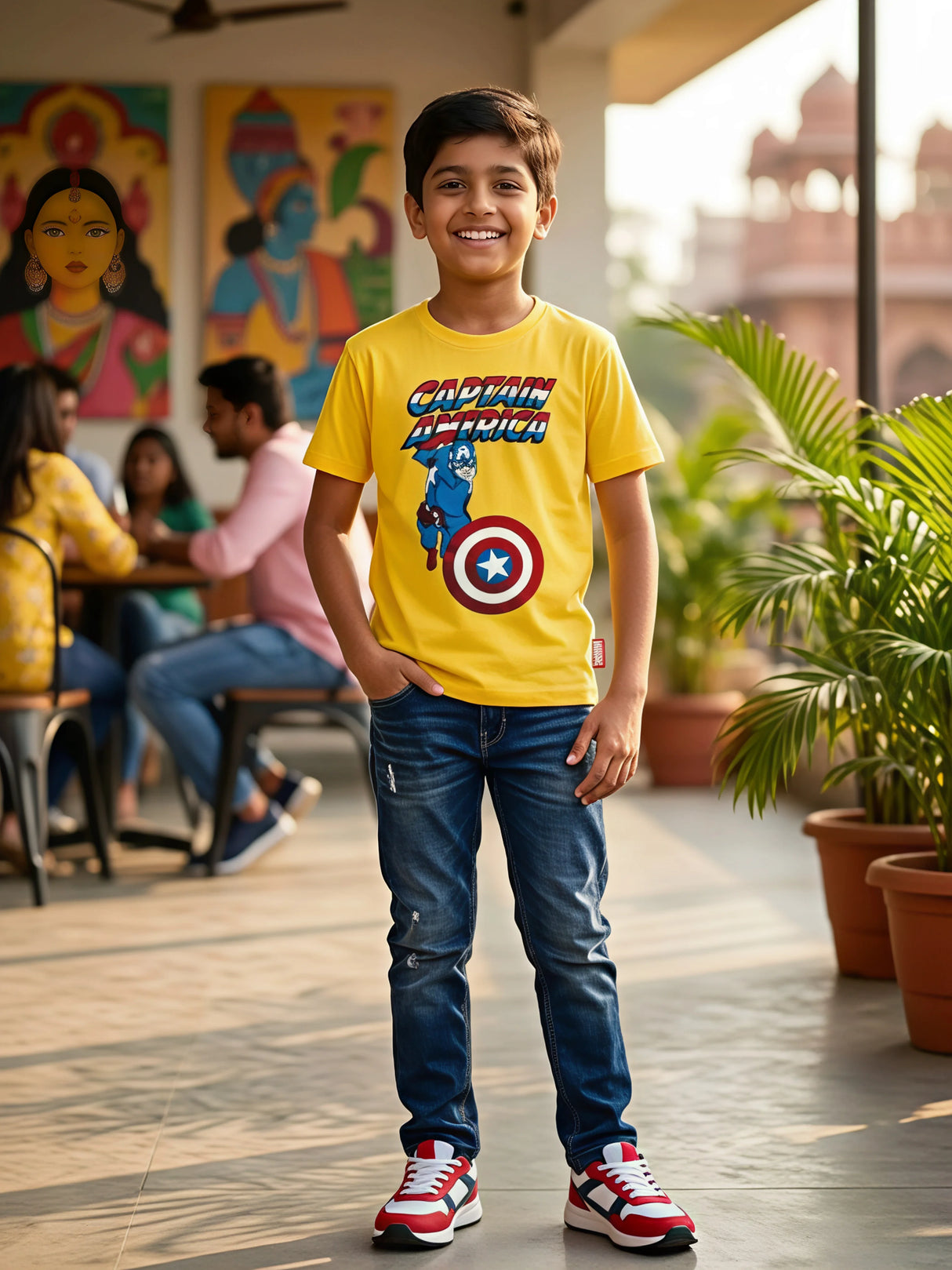 Boys Yellow Captain America Graphic T-Shirt