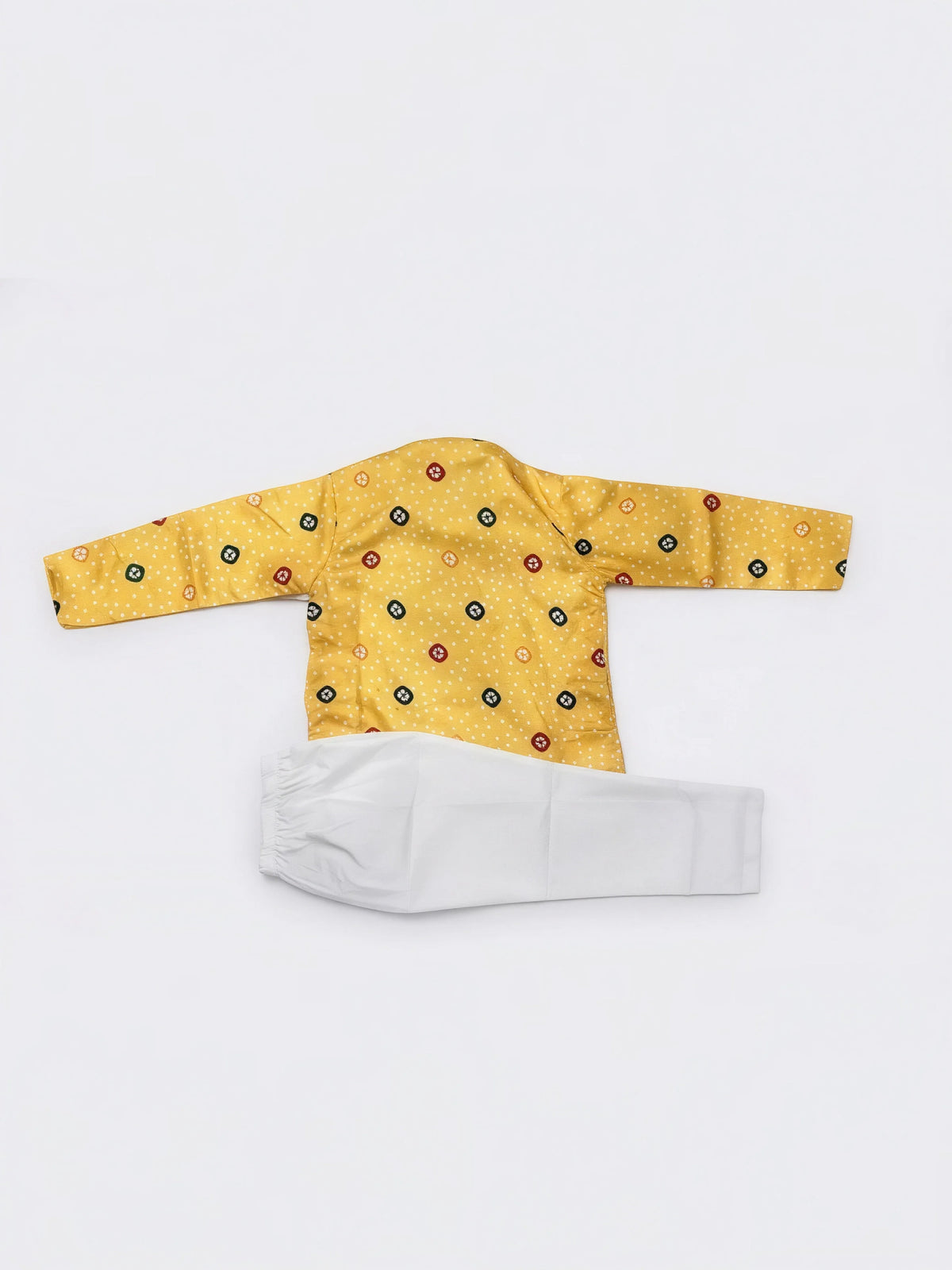 Yellow Bandhani Print Kurta Pajama Set for Boys