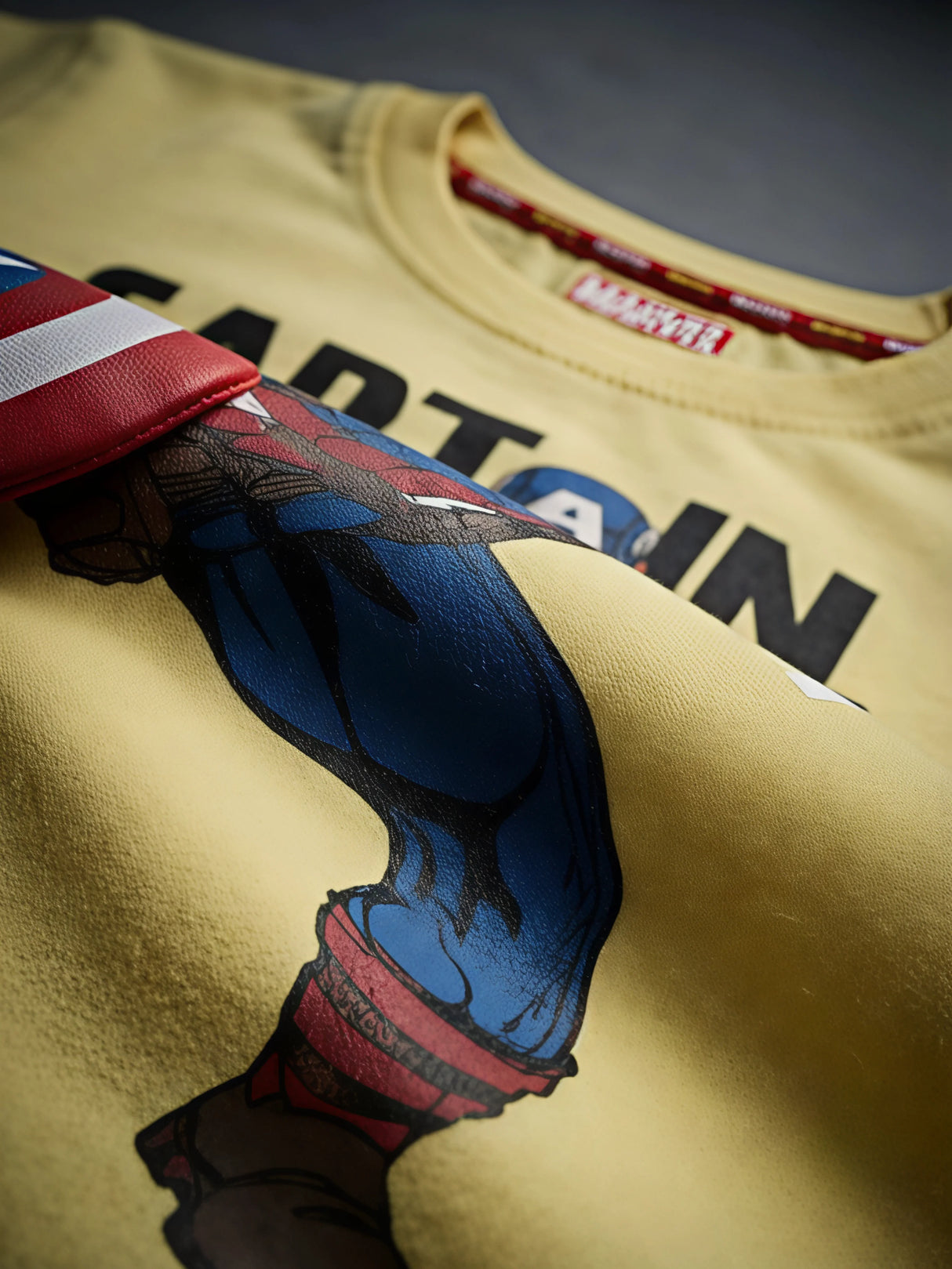 Boys Yellow Marvel Captain America Graphic Printed T-Shirt