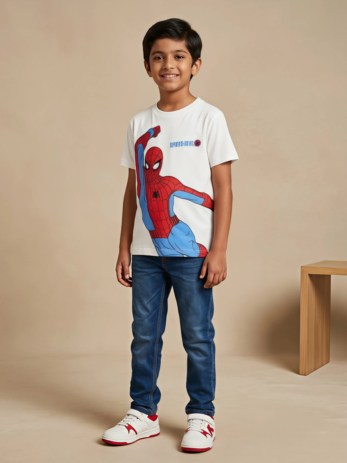 Boys White Spider-Man Graphic Print Cotton T-Shirt