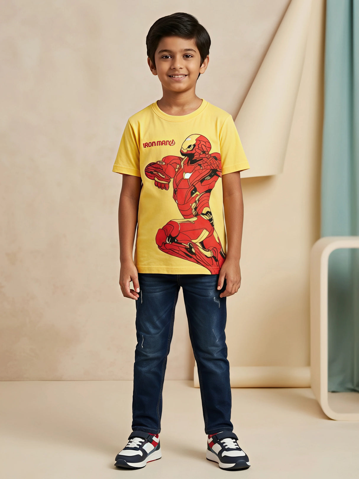 Boys Yellow Iron Man Graphic Cotton T-Shirt