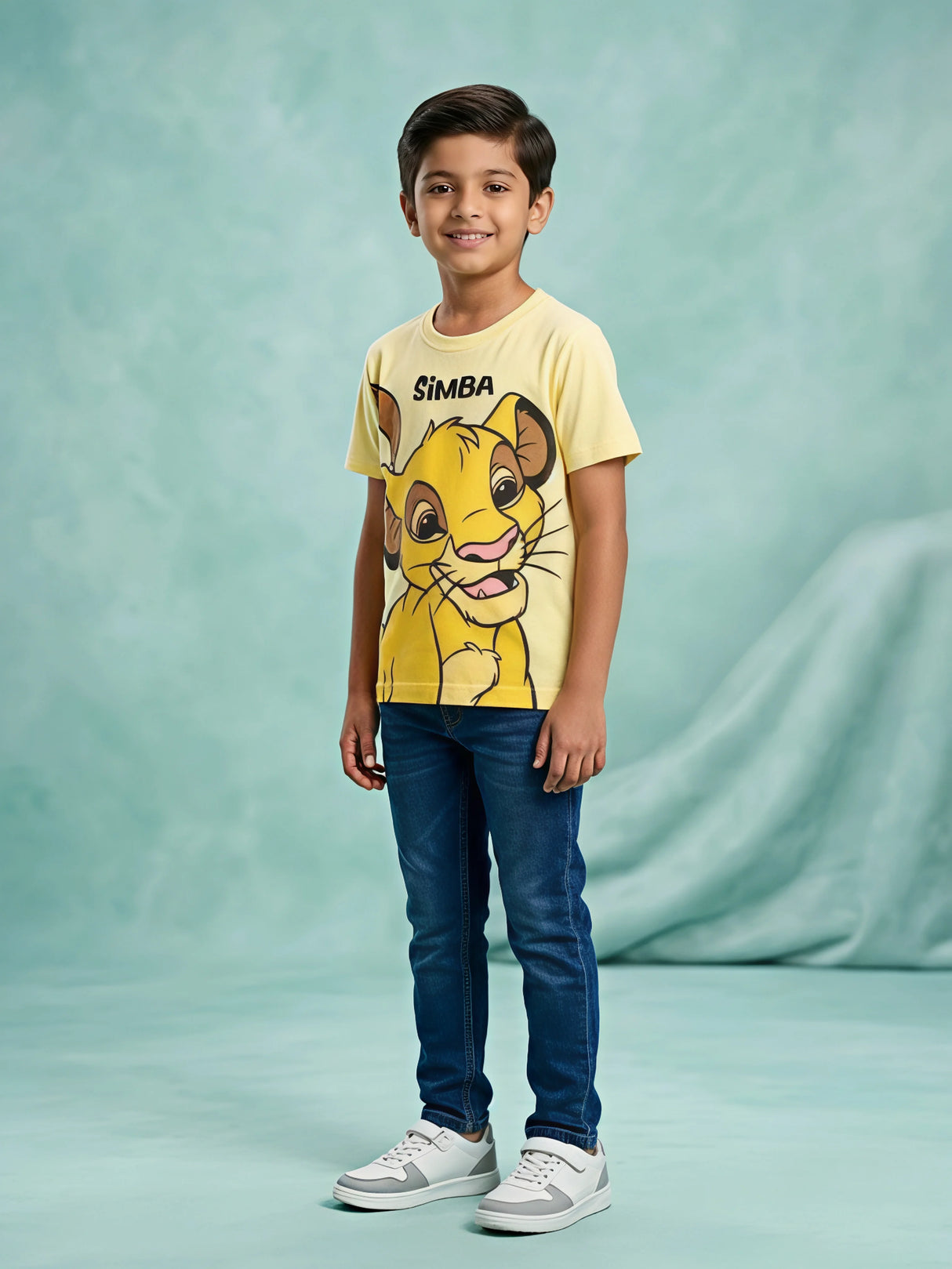 Boys Yellow Simba Graphic Print Cotton T-Shirt