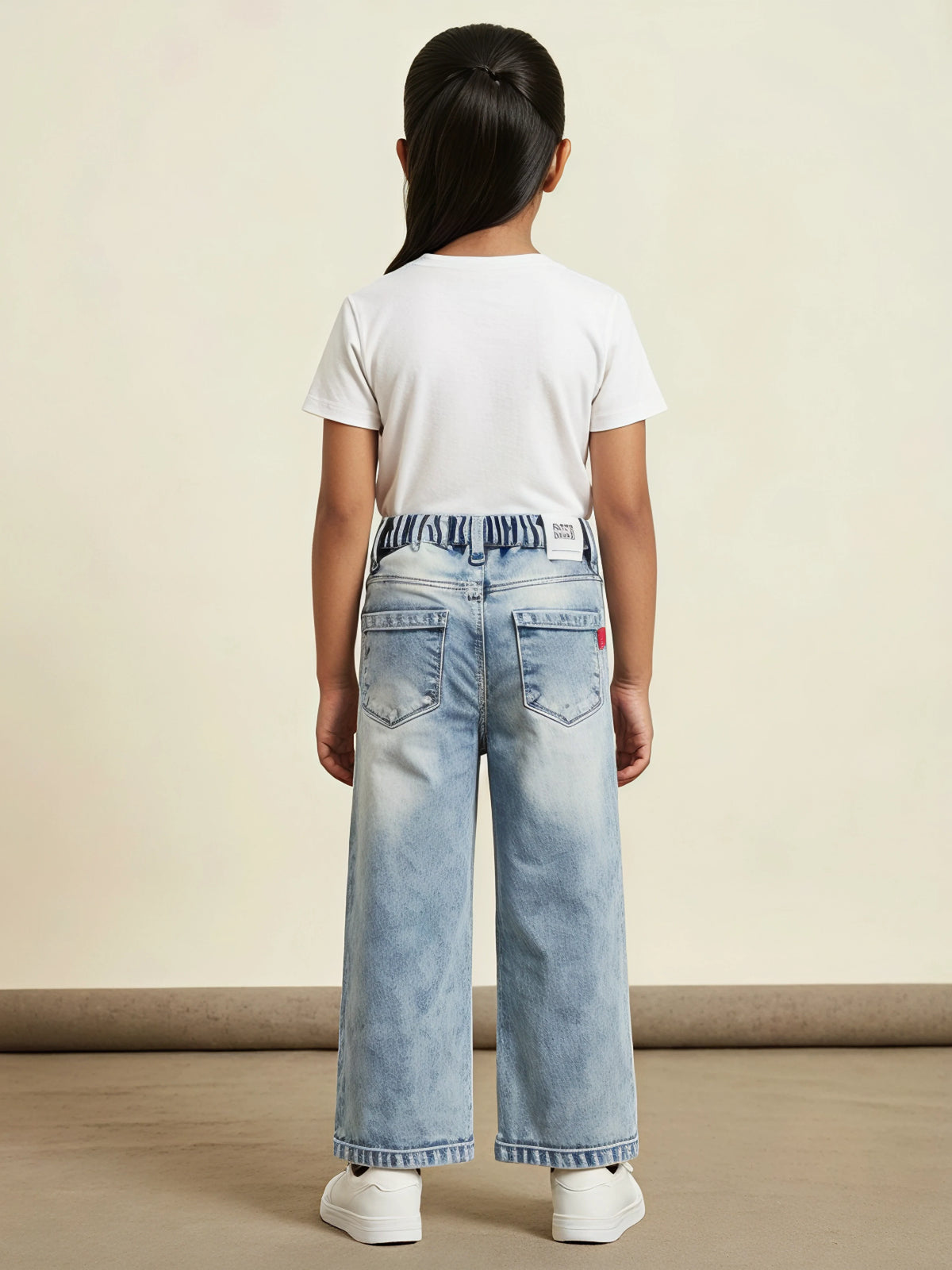 Girls Light Blue Straight Fit Casual Denim Pants