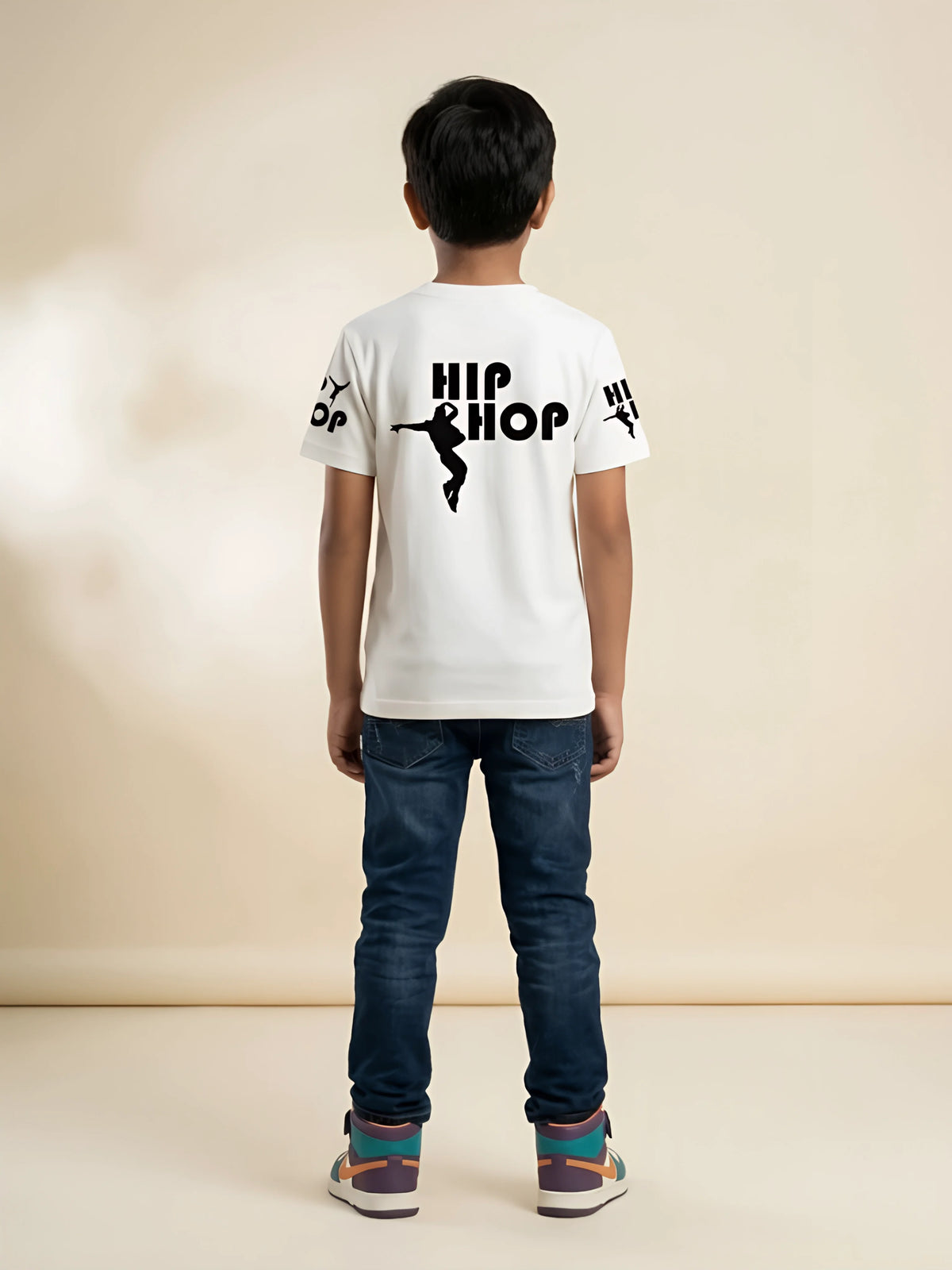 Boys White Anime Graphic Print Crew Neck T-Shirt.
