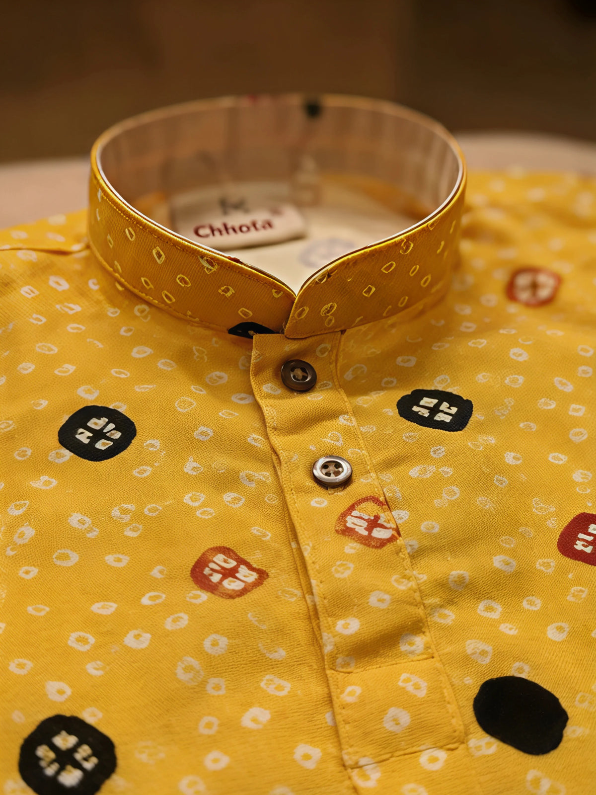 Yellow Bandhani Print Kurta Pajama Set for Boys