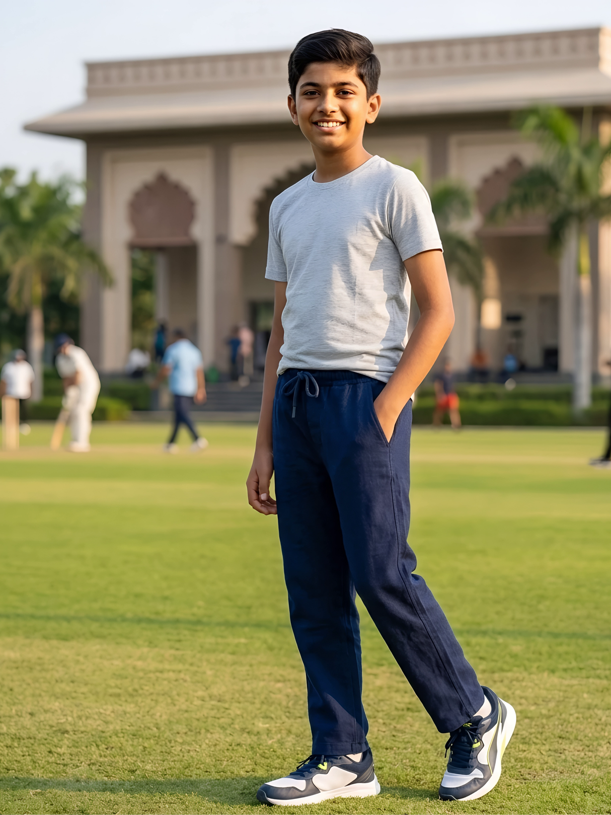 Boys' Premium Cotton Straight-Leg Pants - Deep Blue