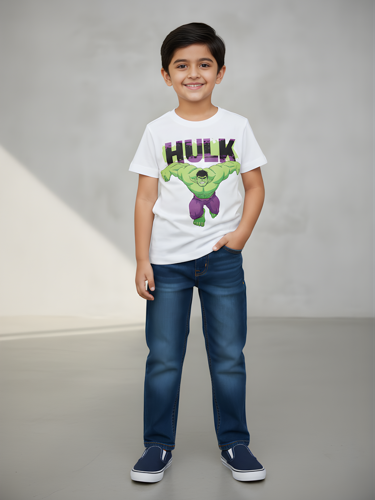 Kids' Marvel Hulk Graphic T-Shirt - White Cotton Tee.