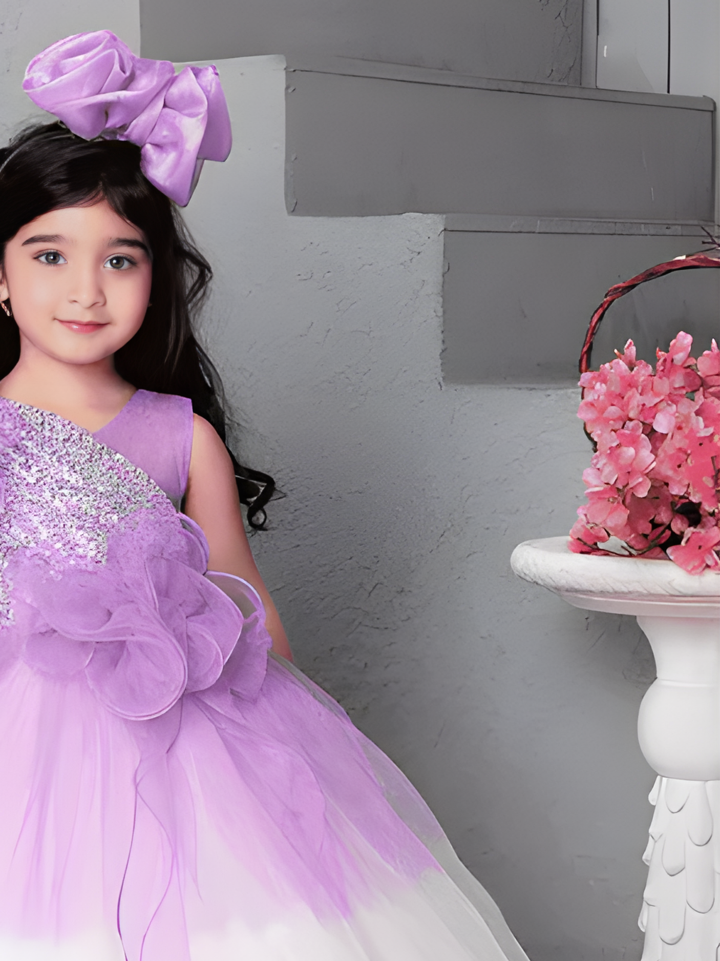 Girls Party Heavy Western Gown With Work - Pink