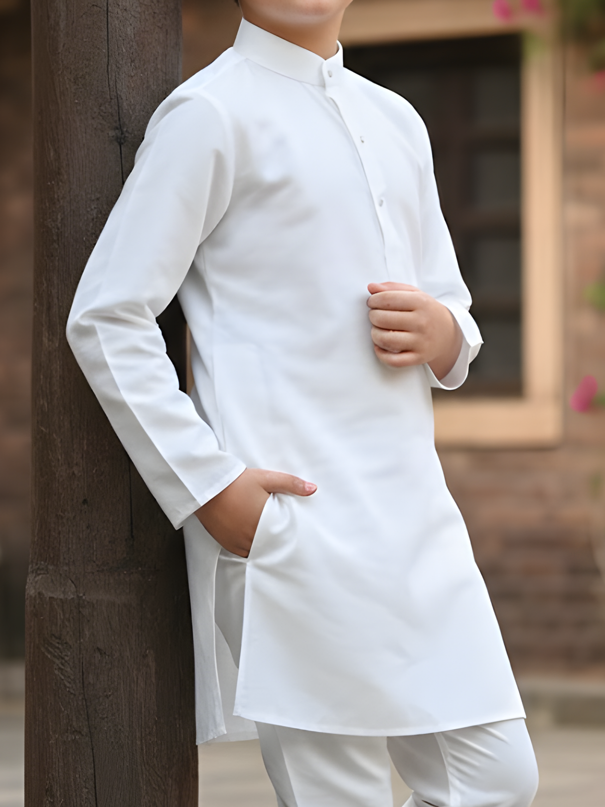 Boys Classic White Cotton Kurta Set with Pajama