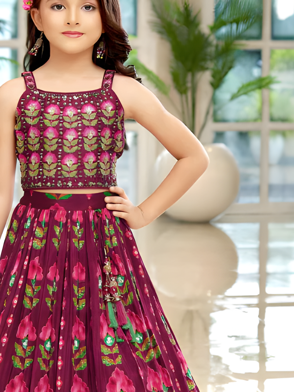 Girls' Elegant White Multi-Thread Work Lehenga Choli