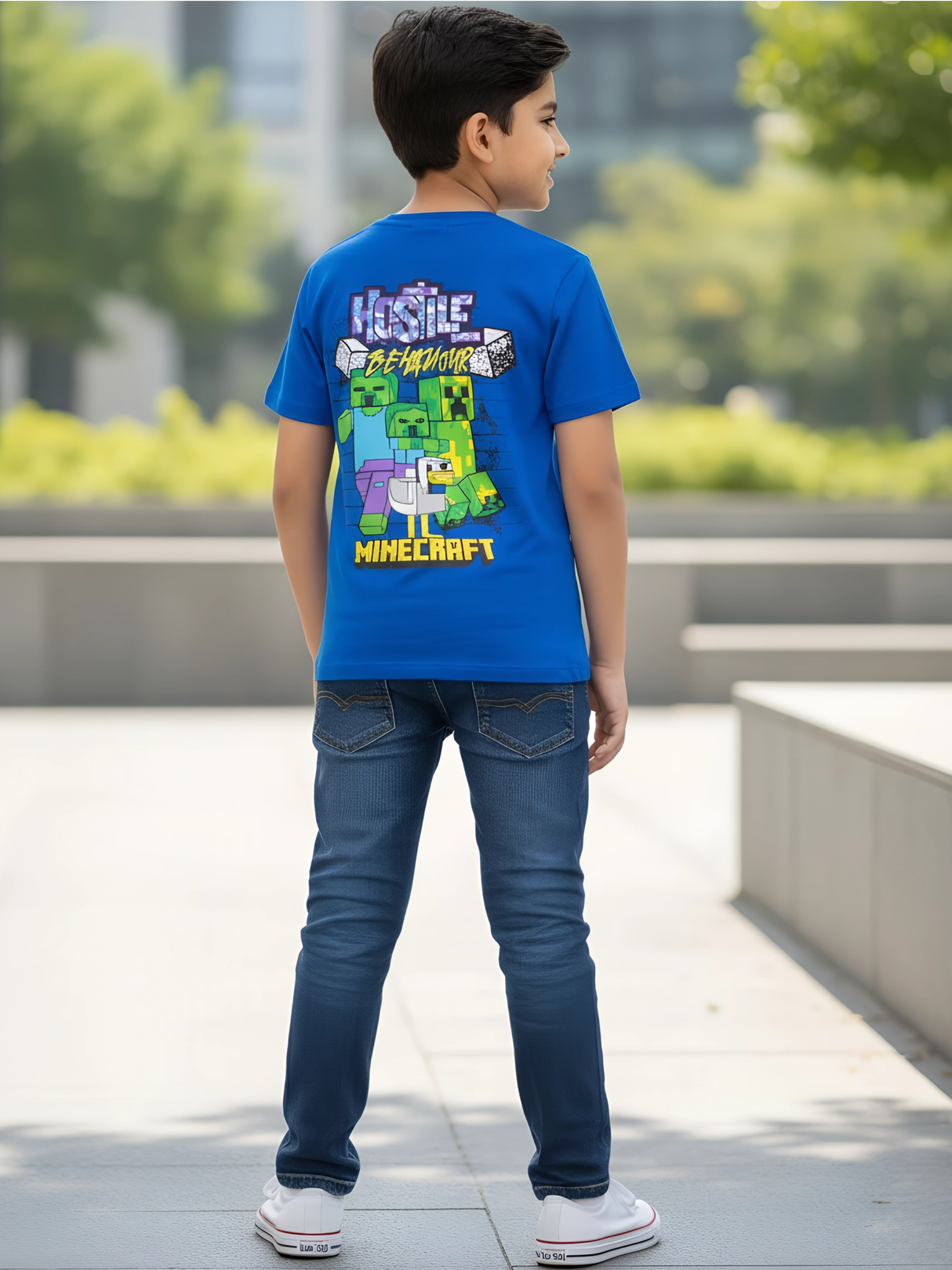 Minecraft Pixelated Logo Kids' Royal Blue T-Shirt.
