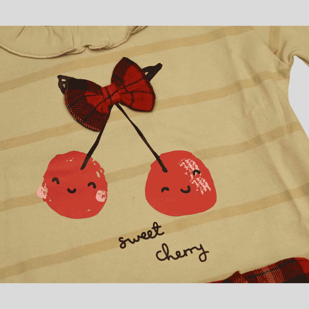 Girls Casual Printed Fancy Frocks - Cream.