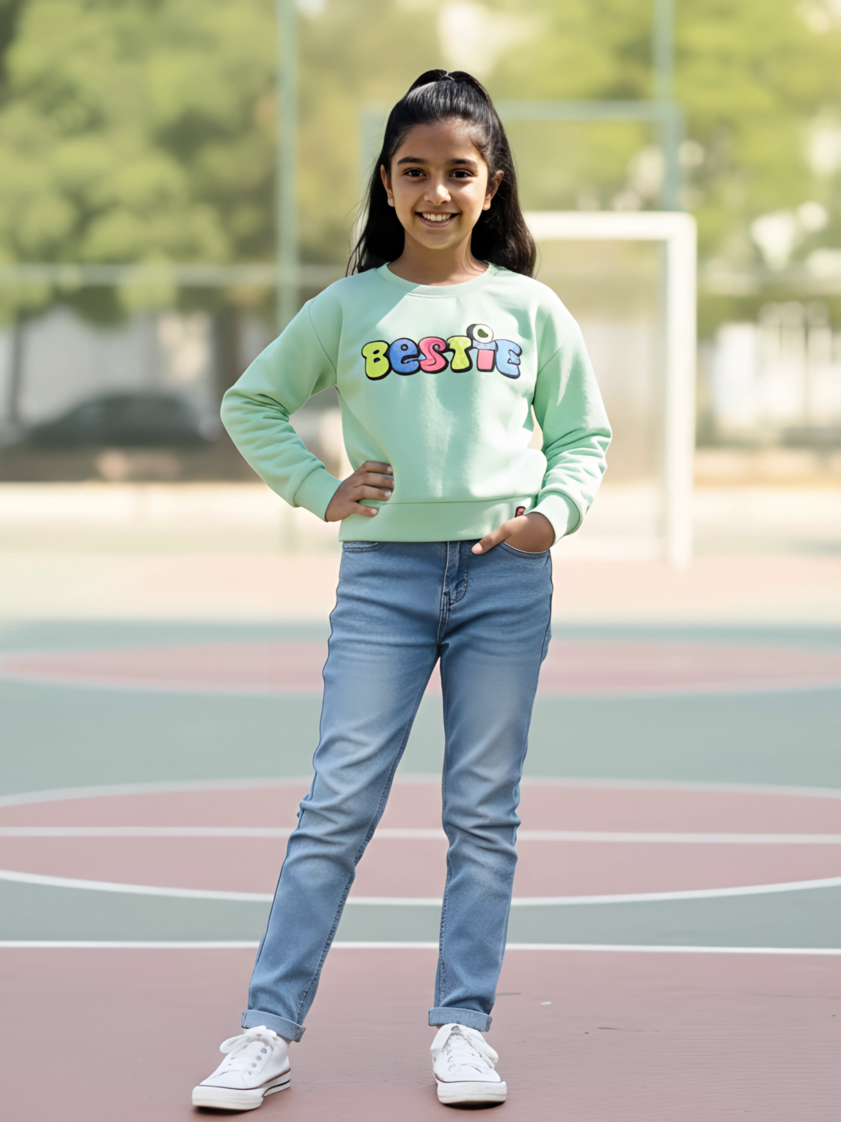 Girls' Mint Green "Bestie" Graphic Sweatshirt