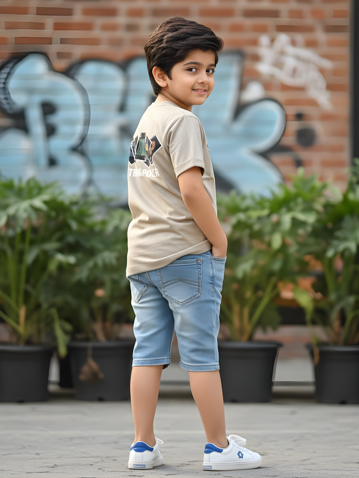 Boys' Cream Graphic Cotton T-Shirt - "STRANGE" Print