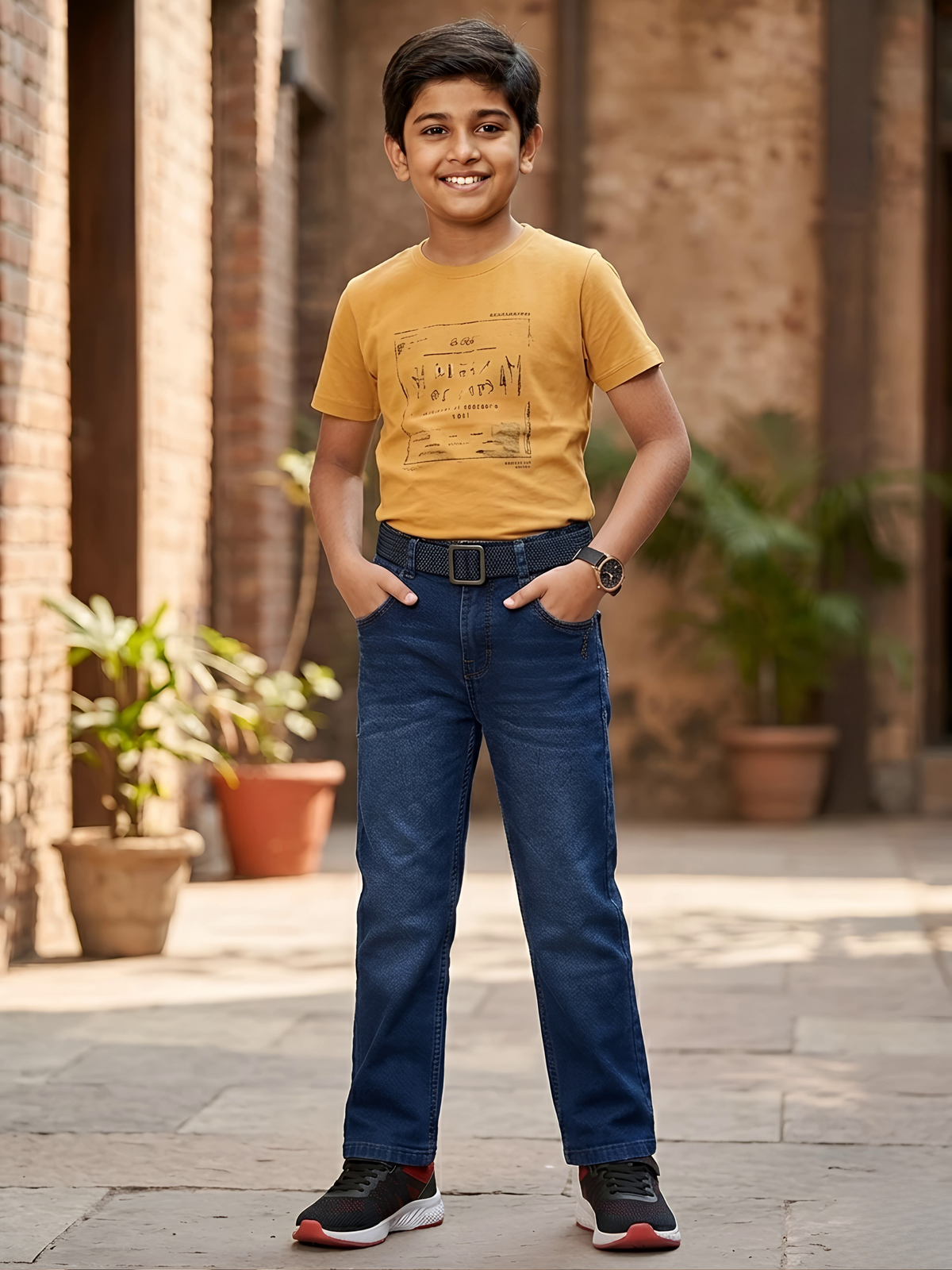 Boys Premium Dark Blue Straight Fit Comfort Denim Jeans with Adjustable Belt