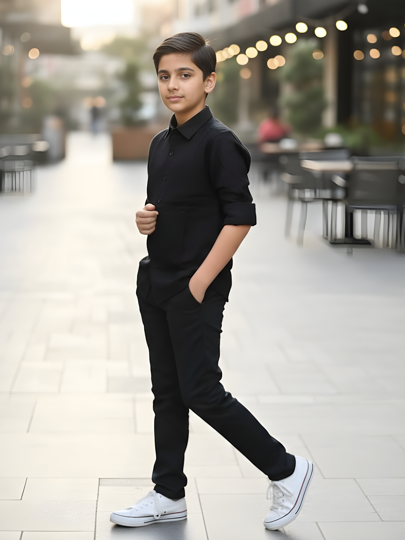 Boys Jet Black Textured Cotton Casual Shirt